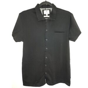 Scott James Mens Black Short Sleeve Button Down Jersey Shirt Small Cotton Blend
